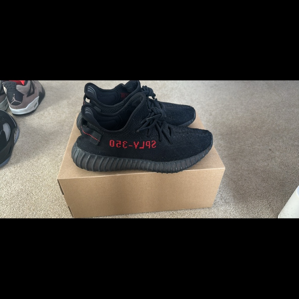 Adidas Black Yeezy Boost 350 V2 with Red Accents